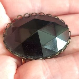 Black mourning brooch Victorian vintage very old oval